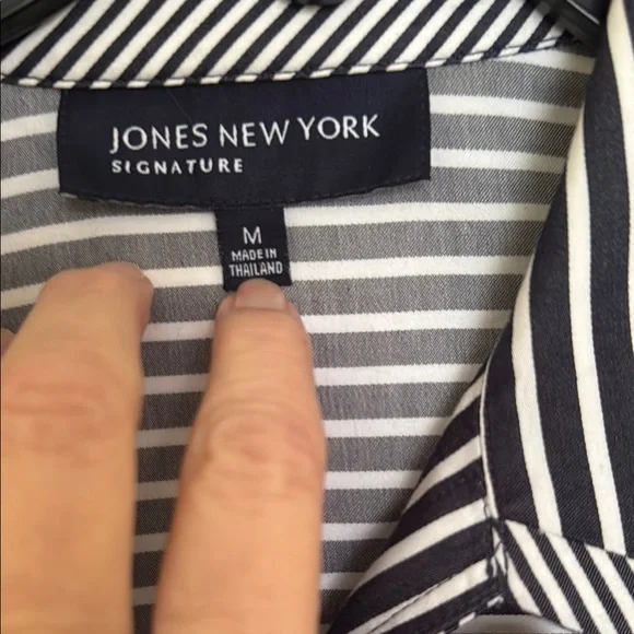 Jones New York Signature Navy & White Striped Button-Up Shirt, Size M - Picture 3 of 8